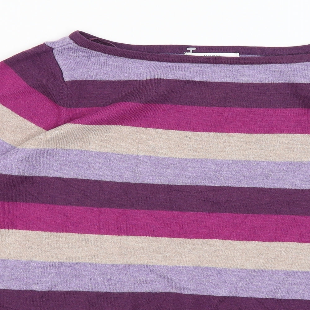 M&S Womens Purple Striped  Pullover Jumper Size 8