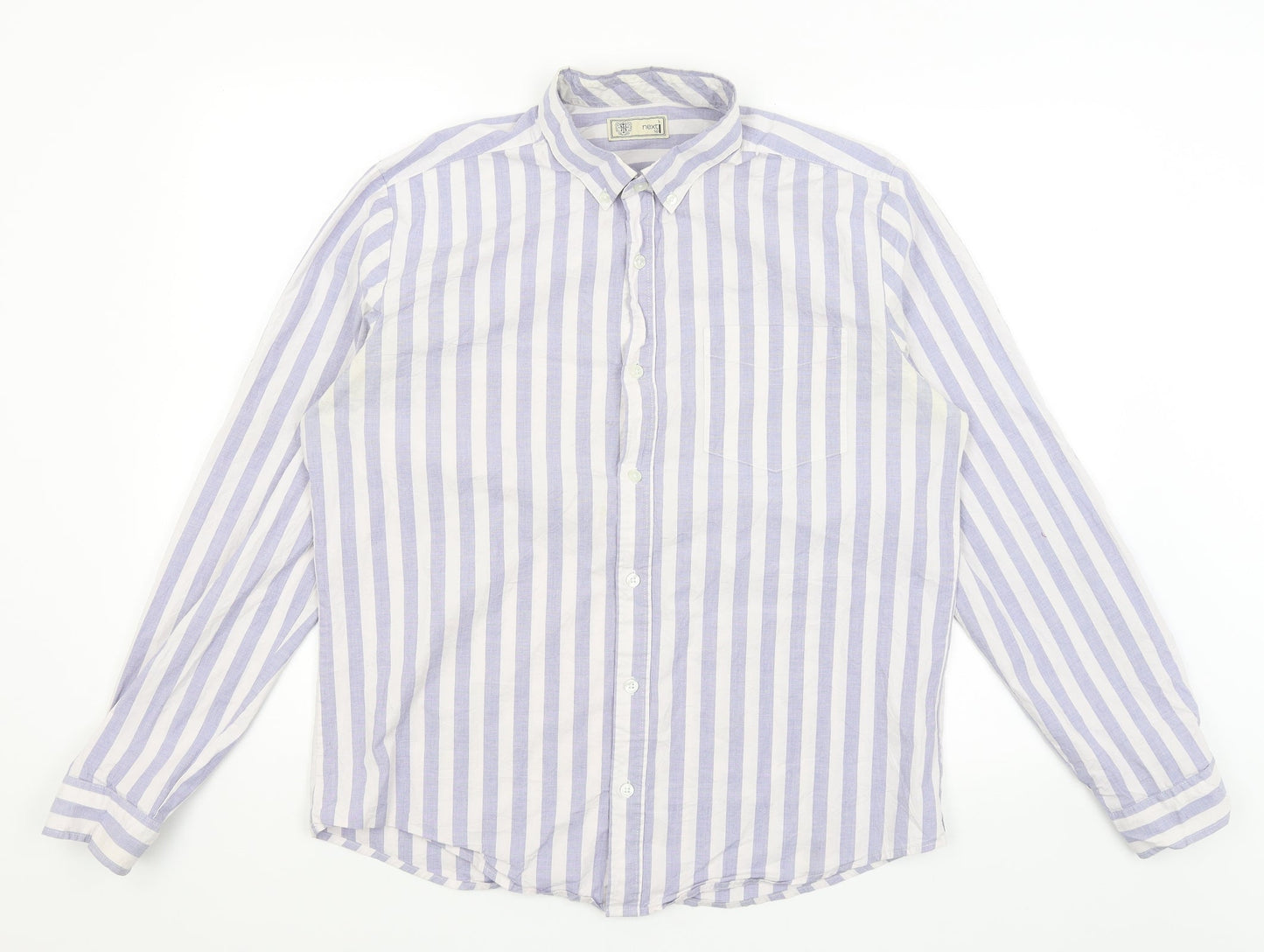 NEXT Mens White Striped   Button-Up Size L