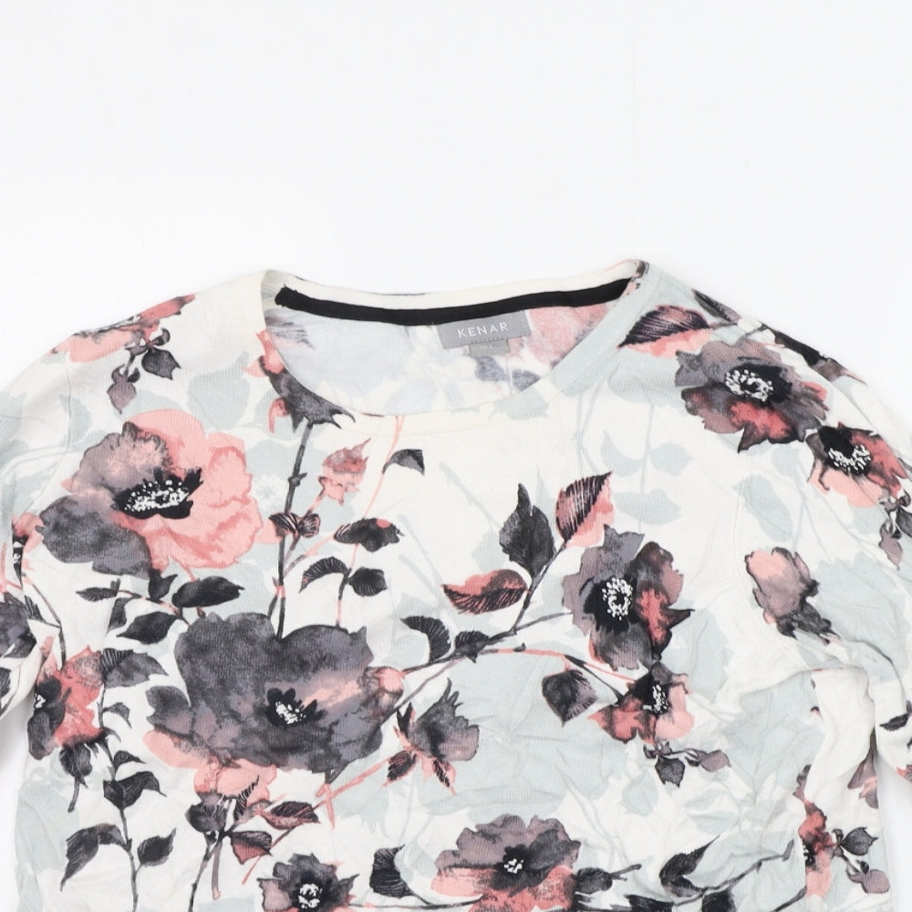 Kenar Womens White Floral  Pullover Jumper Size S