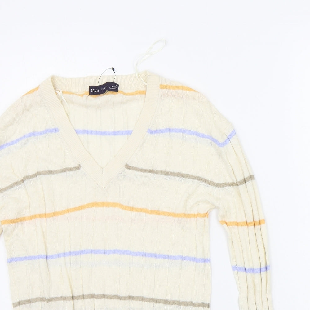 Marks and Spencer Womens Beige Striped  Pullover Jumper Size S