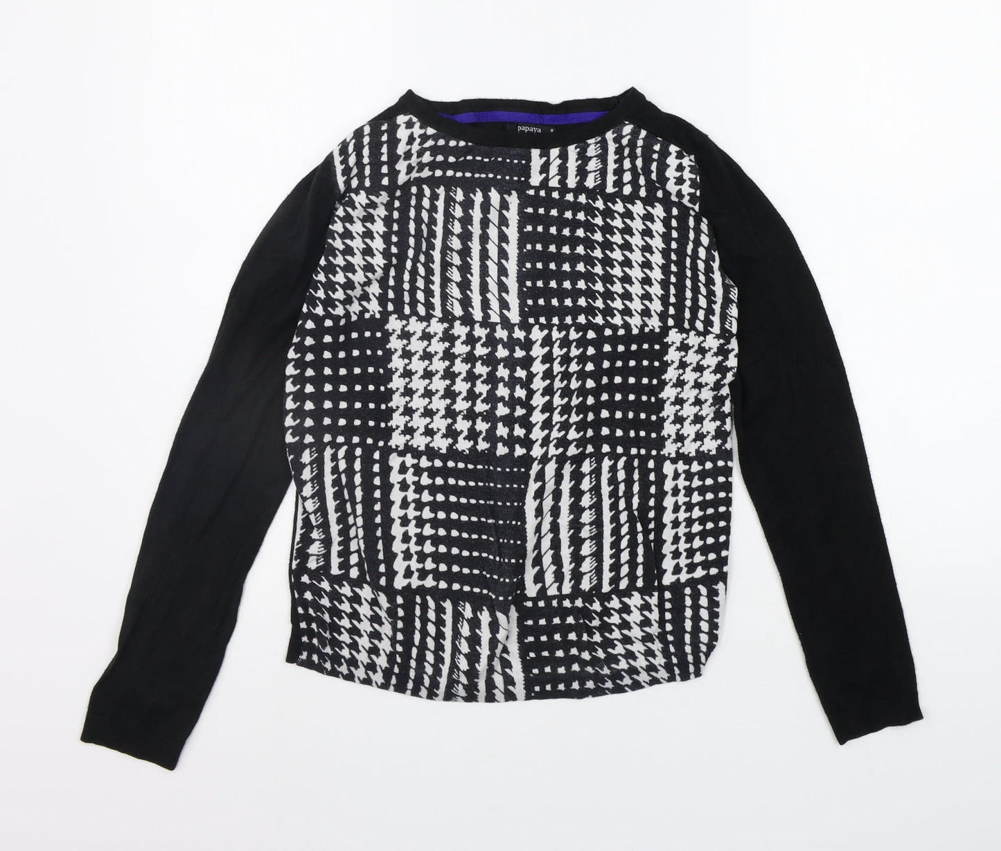 Papaya Womens Black Geometric  Pullover Jumper Size 8
