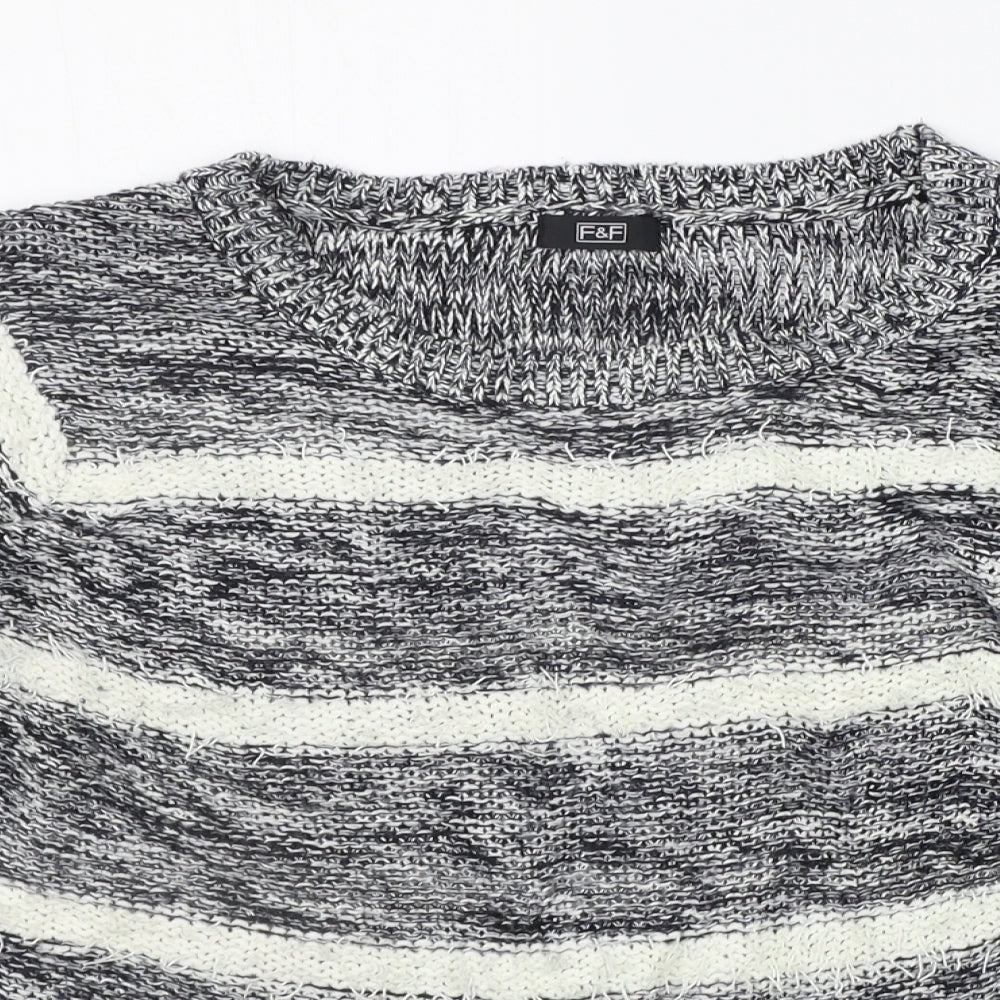 F&F Womens Grey Striped  Pullover Jumper Size 12
