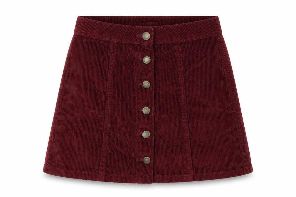 Front view of Denim & Co. women’s purple a-line skirt, size UK 8
