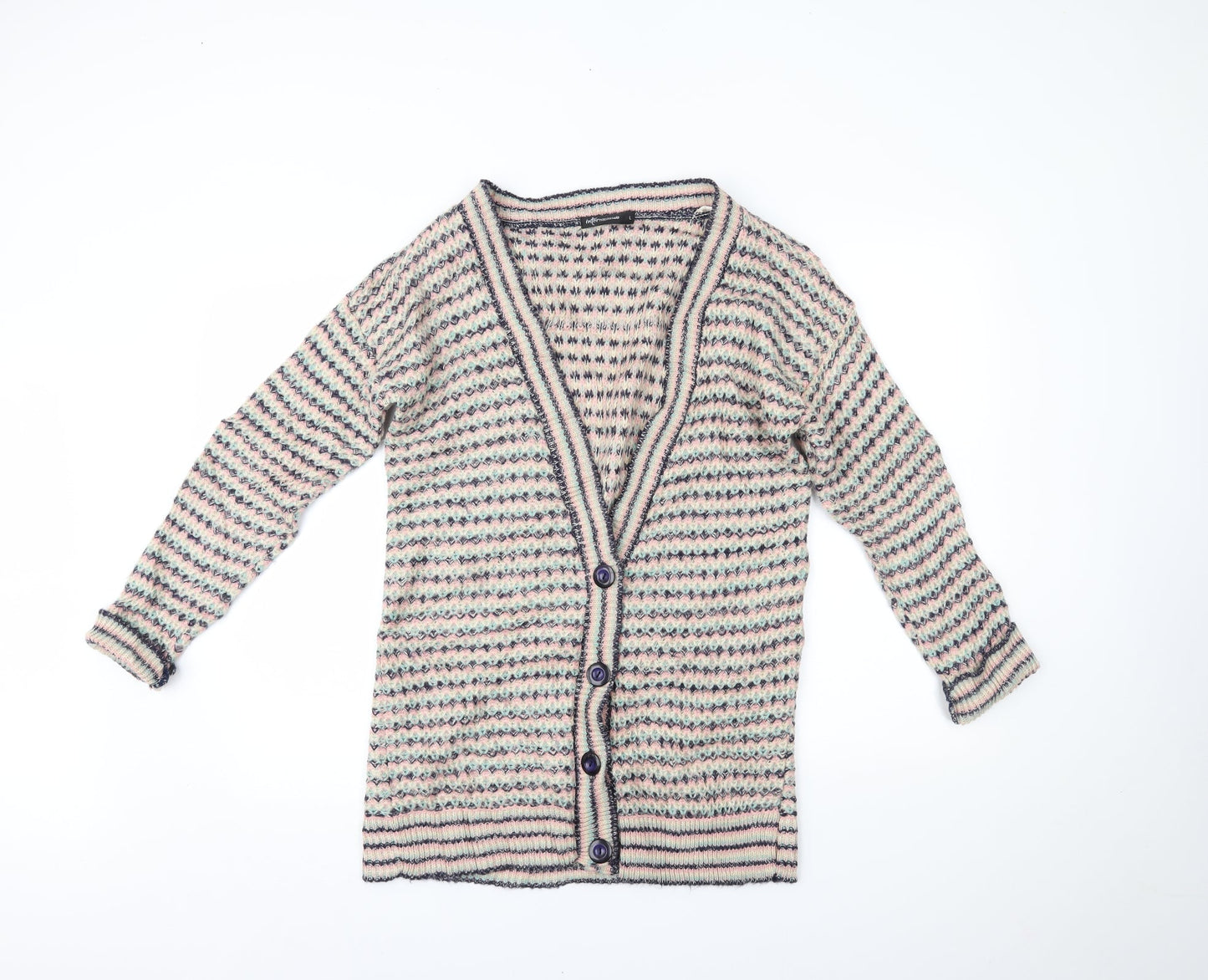 Internacionale Womens Multicoloured Striped  Cardigan Jumper Size L