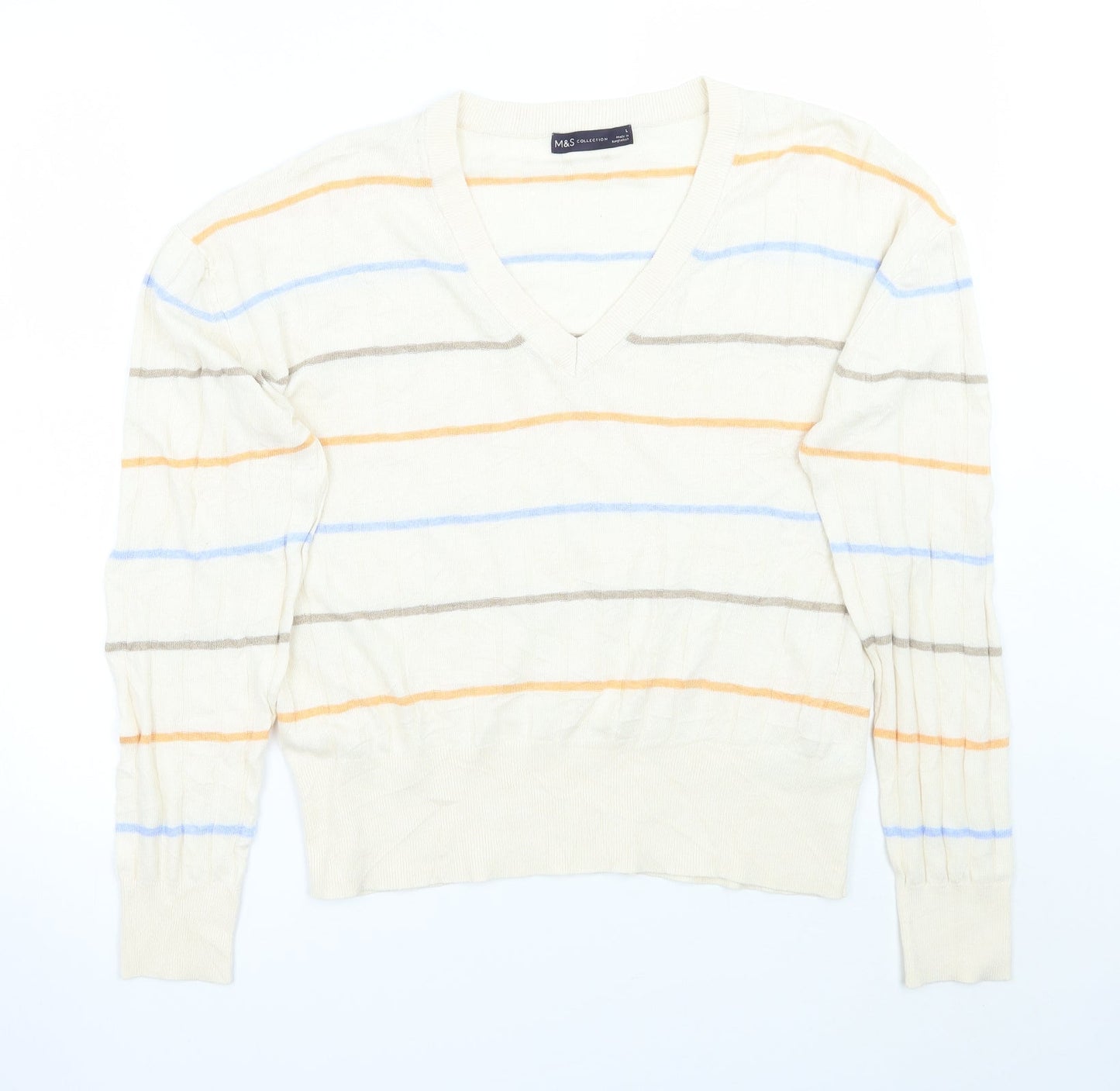 Marks and Spencer Womens Beige Striped  Pullover Jumper Size L