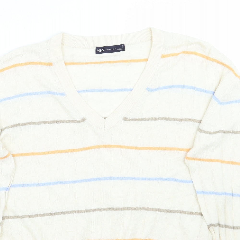 Marks and Spencer Womens Beige Striped  Pullover Jumper Size L