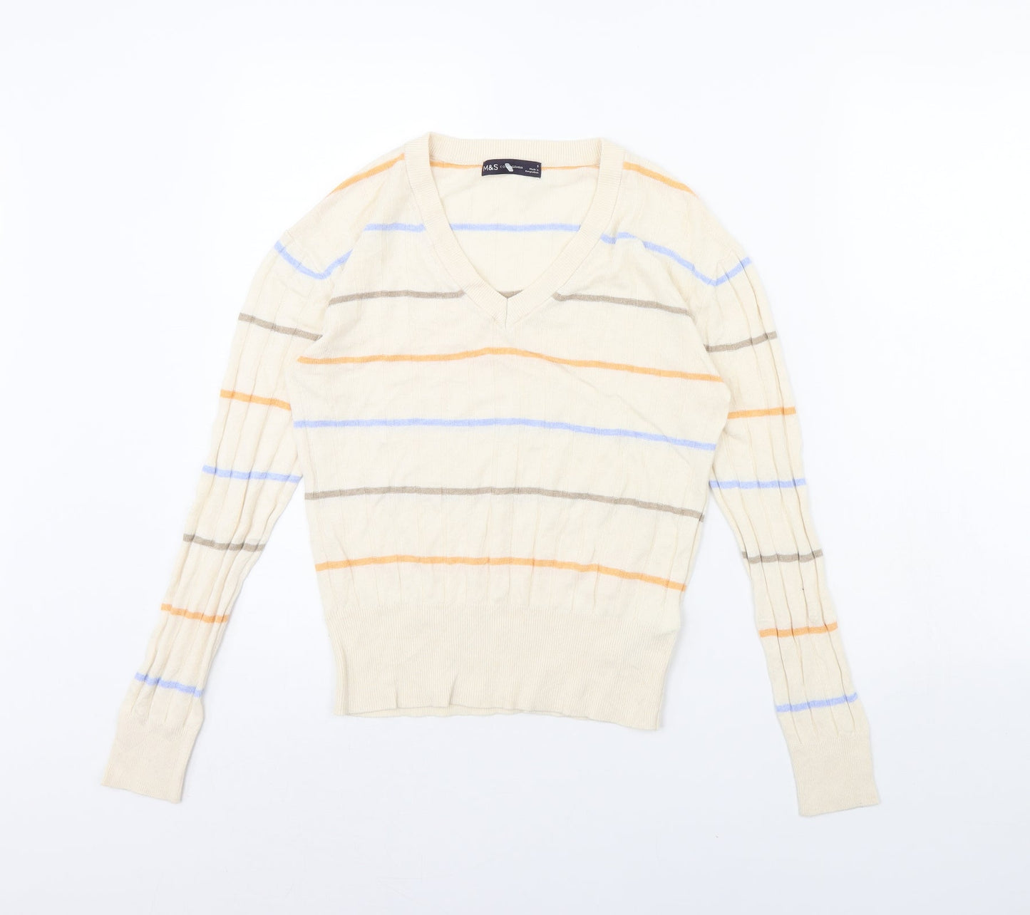 m&s Womens Beige Striped  Pullover Jumper Size S
