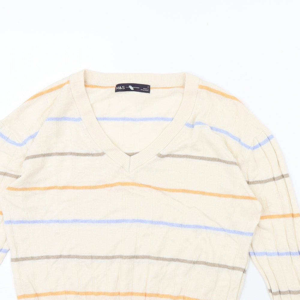 m&s Womens Beige Striped  Pullover Jumper Size S