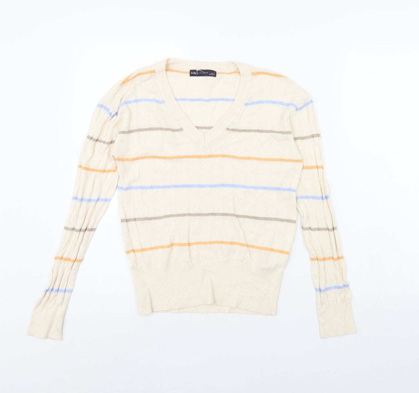 M&s Womens Beige Striped  Pullover Jumper Size S