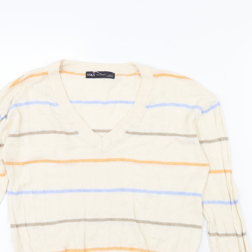 M&s Womens Beige Striped  Pullover Jumper Size S