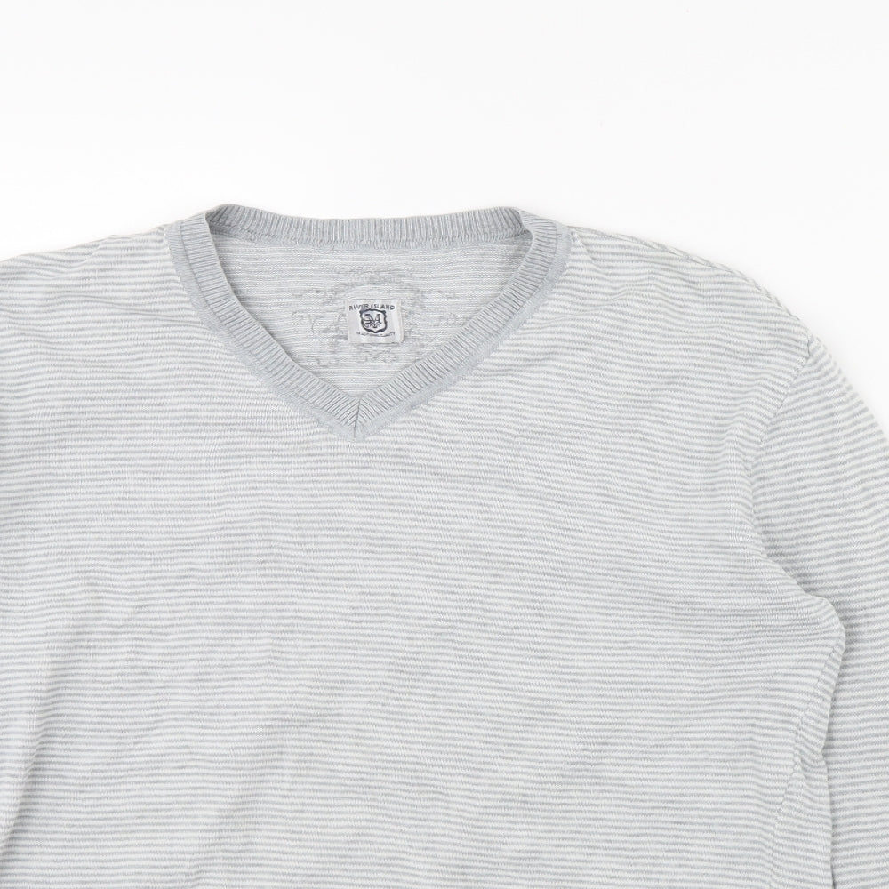River Island Womens Grey Striped  Pullover Jumper Size M
