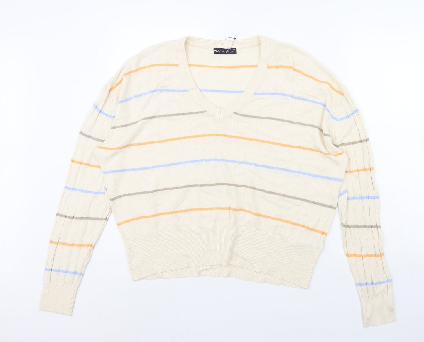 m&s Womens Beige Striped  Pullover Jumper Size XL