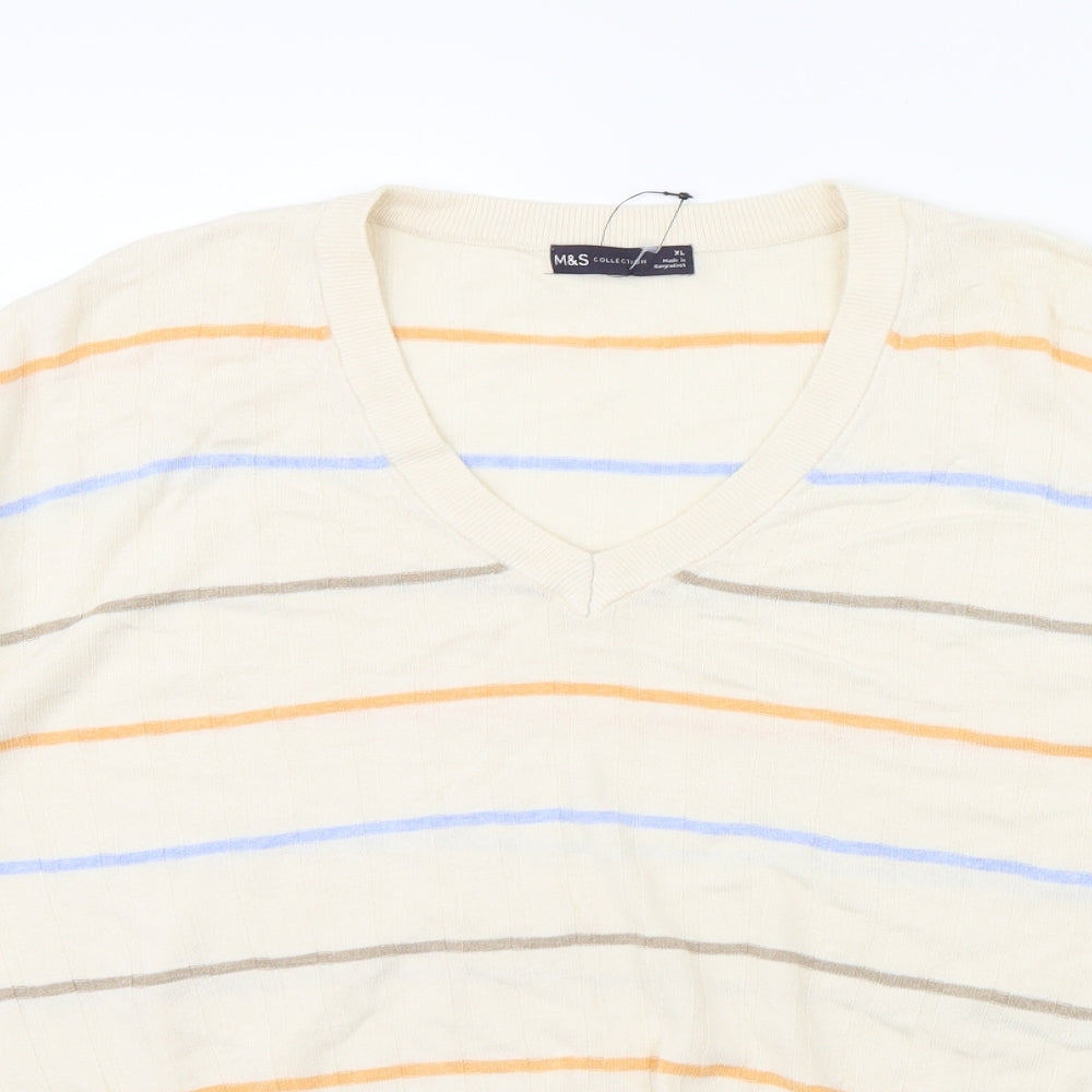 m&s Womens Beige Striped  Pullover Jumper Size XL