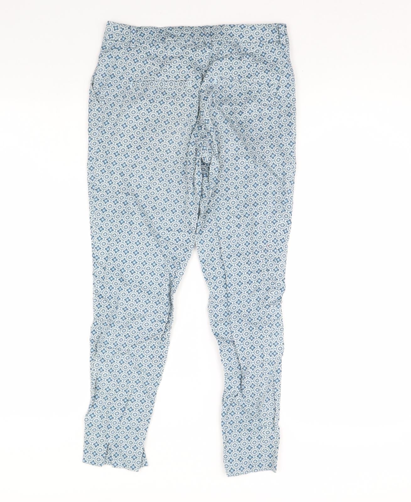 H&M Womens Blue Geometric  Trousers  Size 6 L28 in