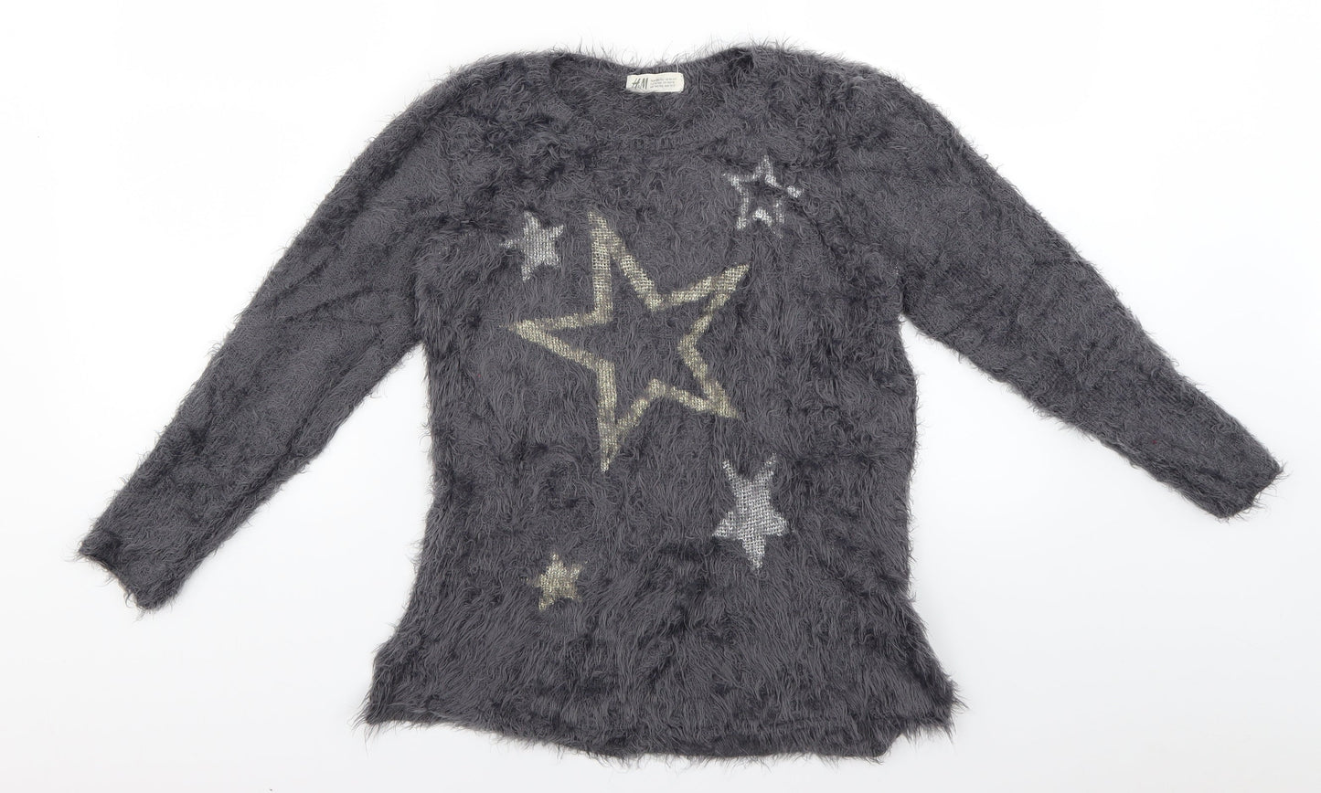 H&M Womens Grey Geometric  Pullover Jumper Size 12
