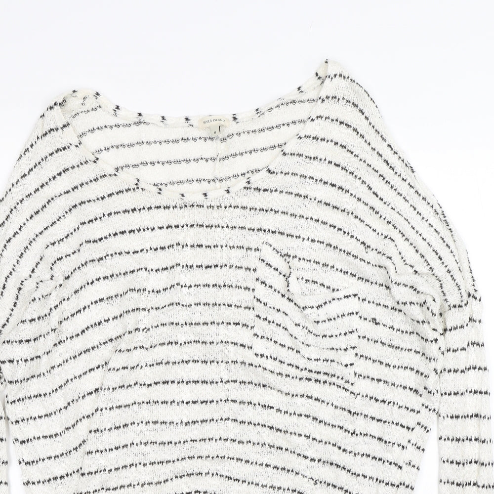 River Island Womens White Striped  Pullover Jumper Size 8