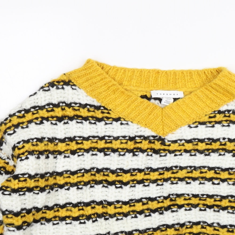 Topshop Womens Yellow Striped  Pullover Jumper Size 6