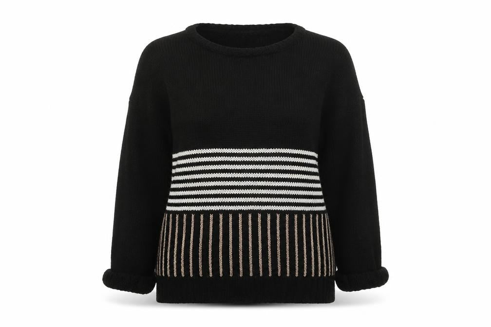 Wallis Womens Black Striped  Pullover Jumper Size M