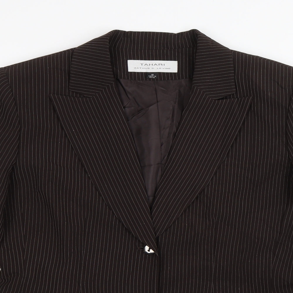 Tahari Womens Brown Striped  Jacket Blazer Size 10