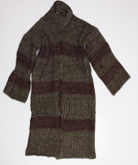 M And Knit Womens Purple Striped Knit Overcoat Coatigan