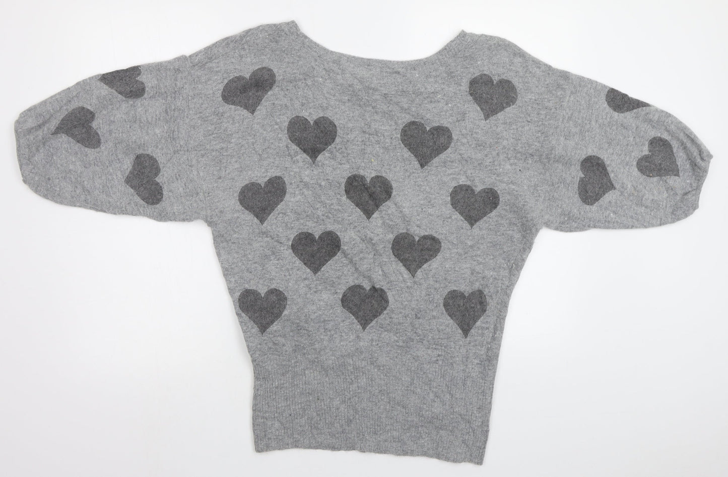 New Look Womens Grey Geometric  Pullover Jumper Size 8  - Hearts