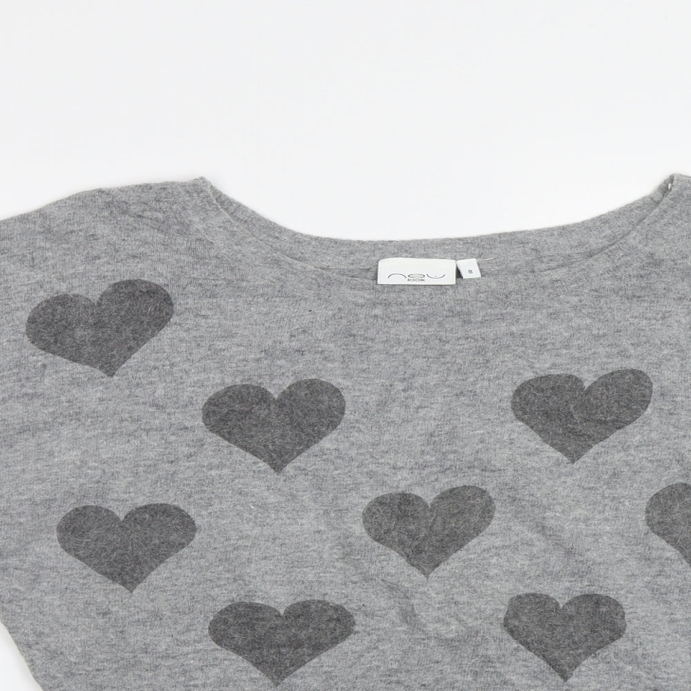 New Look Womens Grey Geometric  Pullover Jumper Size 8  - Hearts