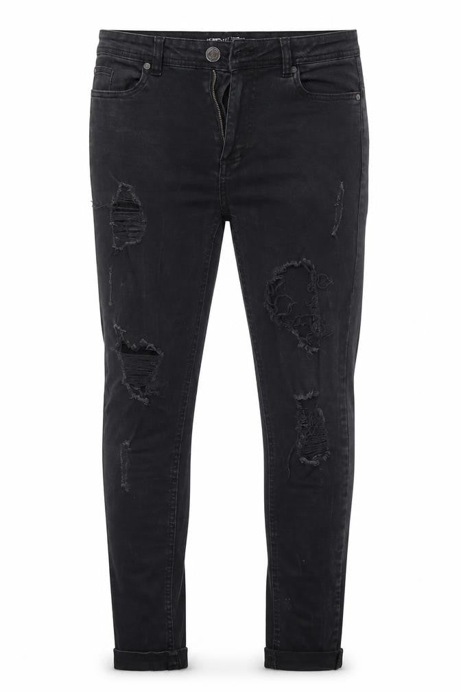 Front view of Denim & Supply men’s black skinny jeans, size S, 26-inch leg