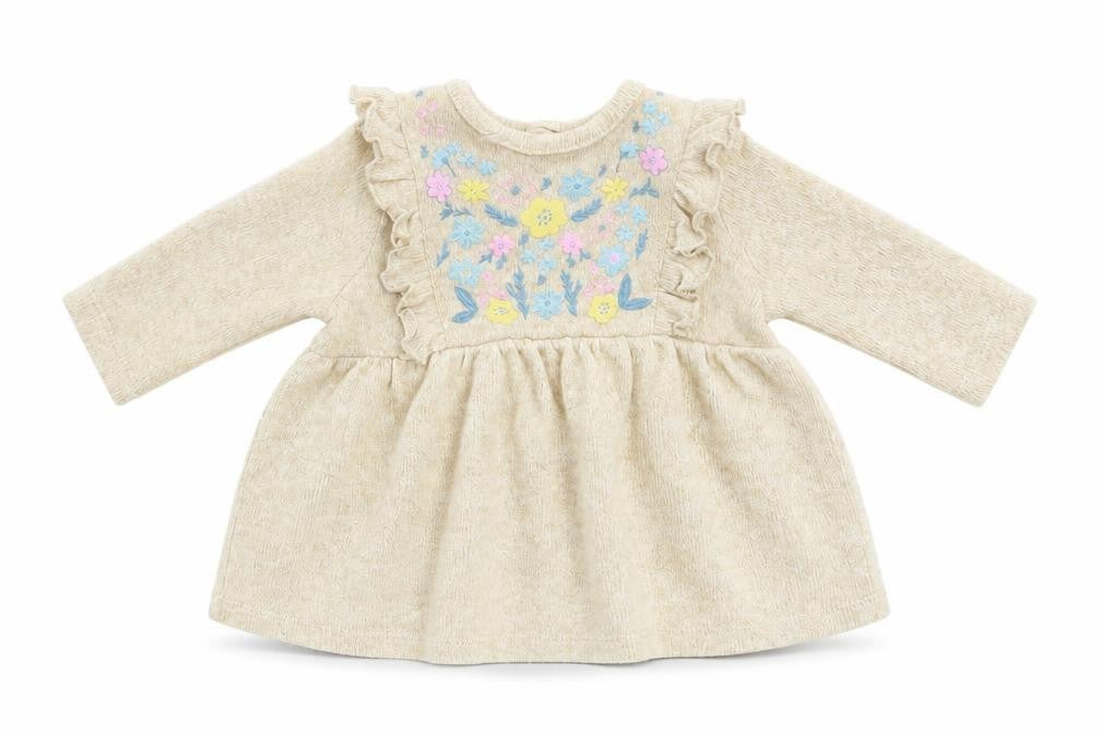 Front view of George girls’ beige floral tunic jumper, size 0-3, months - first size