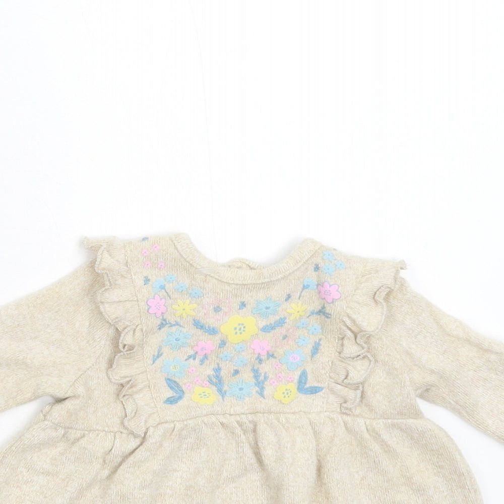 George Girls Beige Floral  Tunic Jumper Size 0-3 Months  - First Size