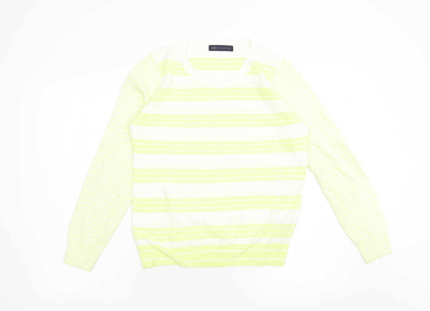 M&S Womens Yellow Striped Knit Pullover Jumper Size 8