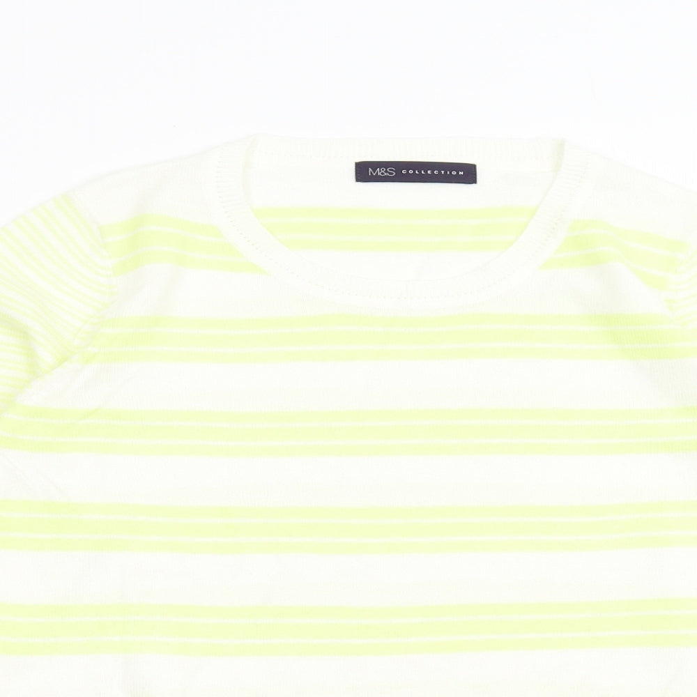 M&S Womens Yellow Striped Knit Pullover Jumper Size 8