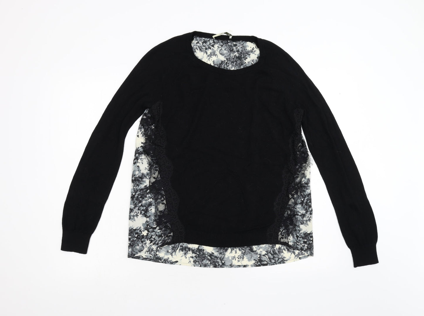 Oasis Womens Black Floral Knit Pullover Jumper Size S