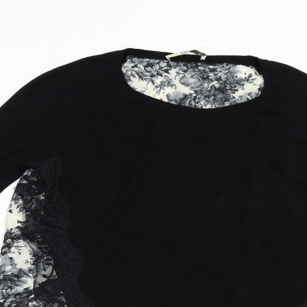 Oasis Womens Black Floral Knit Pullover Jumper Size S