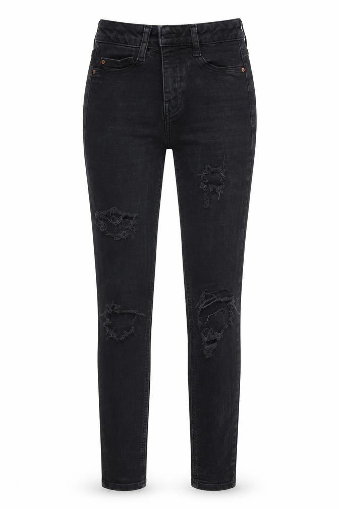 Front view of Denim Co women’s black denim straight jeans, size UK 6, 28-inch leg