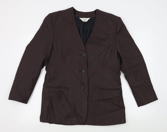 style file Womens Red Houndstooth  Jacket Blazer Size 14
