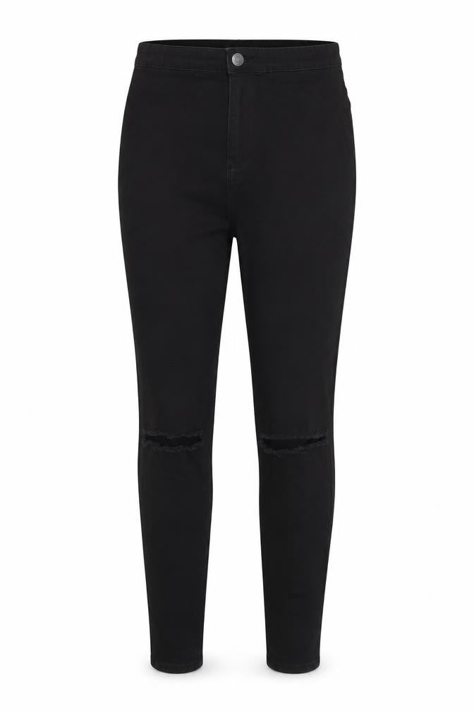Front view of Denim Co women’s black denim skinny jeans, size UK 14, 28-inch leg