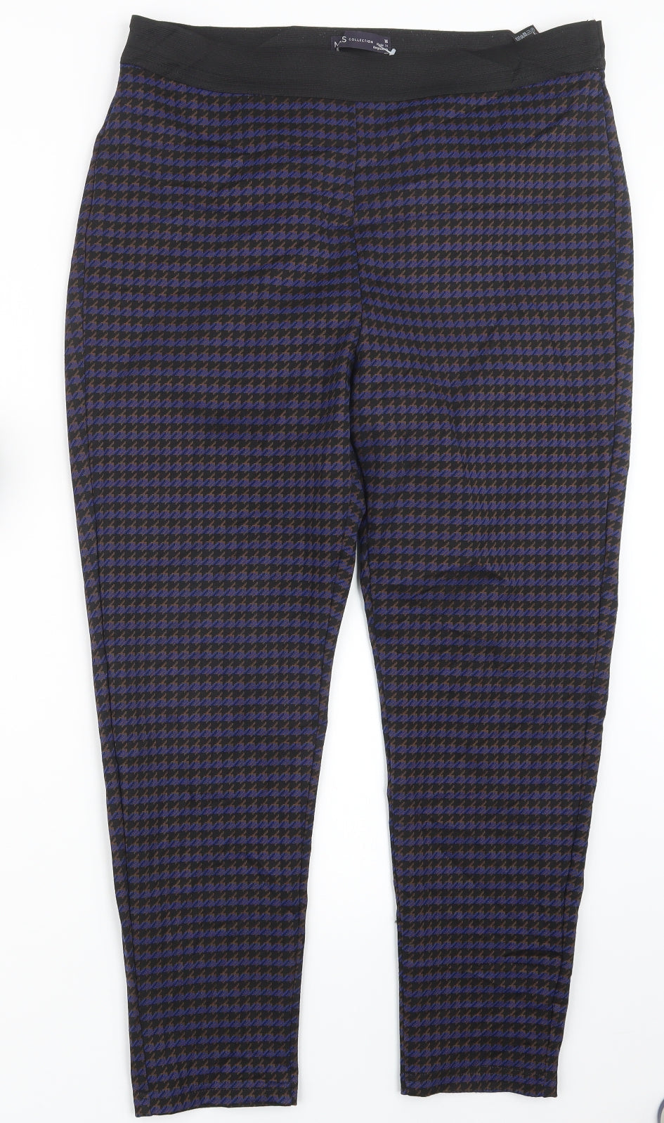 Marks and Spencer Womens Blue Houndstooth  Trousers  Size 16 L25.5 in