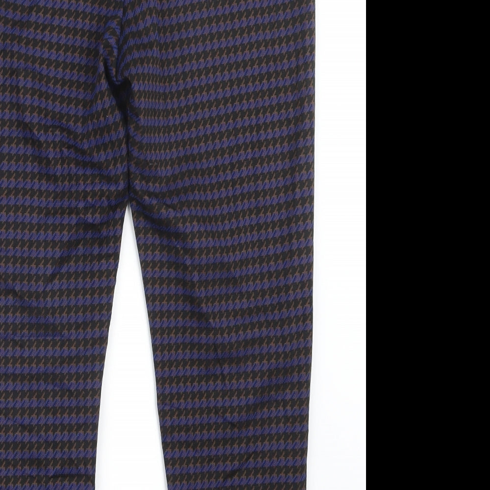 Marks and Spencer Womens Blue Houndstooth  Trousers  Size 16 L25.5 in
