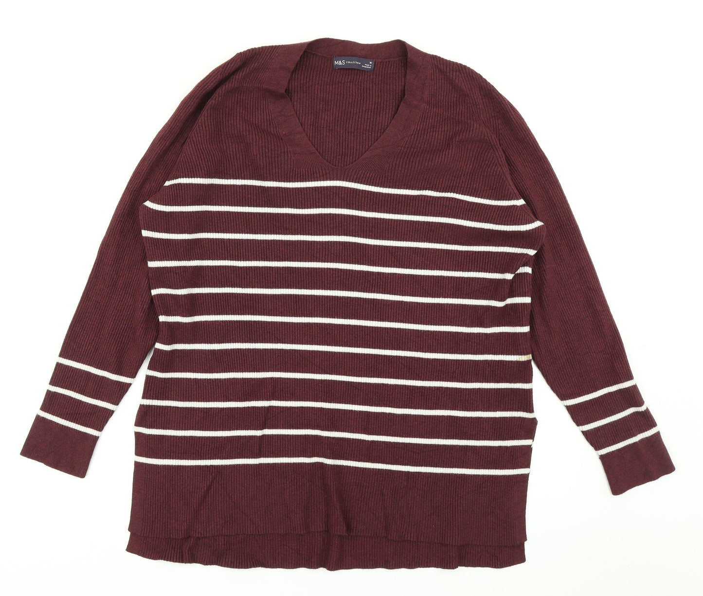 M&S Collection Womens Purple Striped Knit Pullover Jumper Size 16
