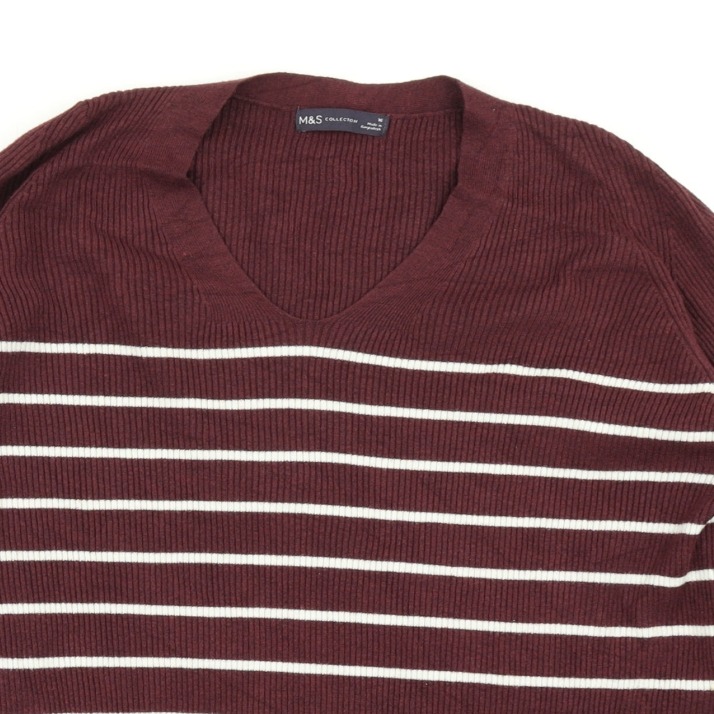 M&S Collection Womens Purple Striped Knit Pullover Jumper Size 16