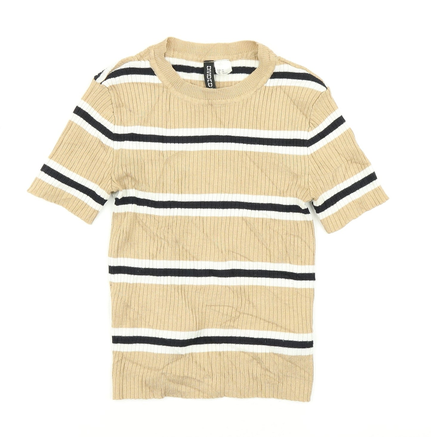 Divided Womens Brown Striped Knit Basic T-Shirt Size XS
