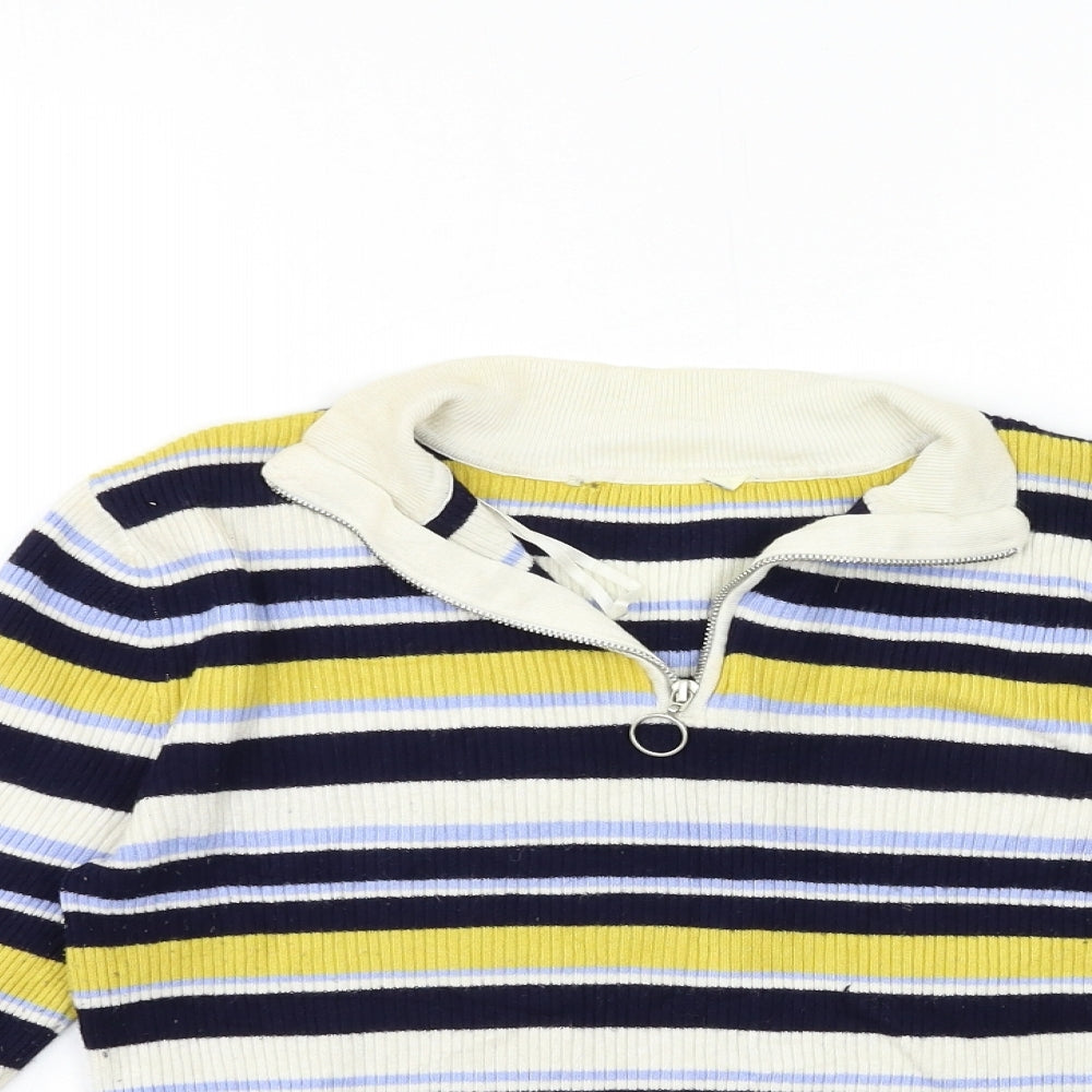 Miss Selfridge Womens Yellow Striped Knit Pullover Jumper Size 10