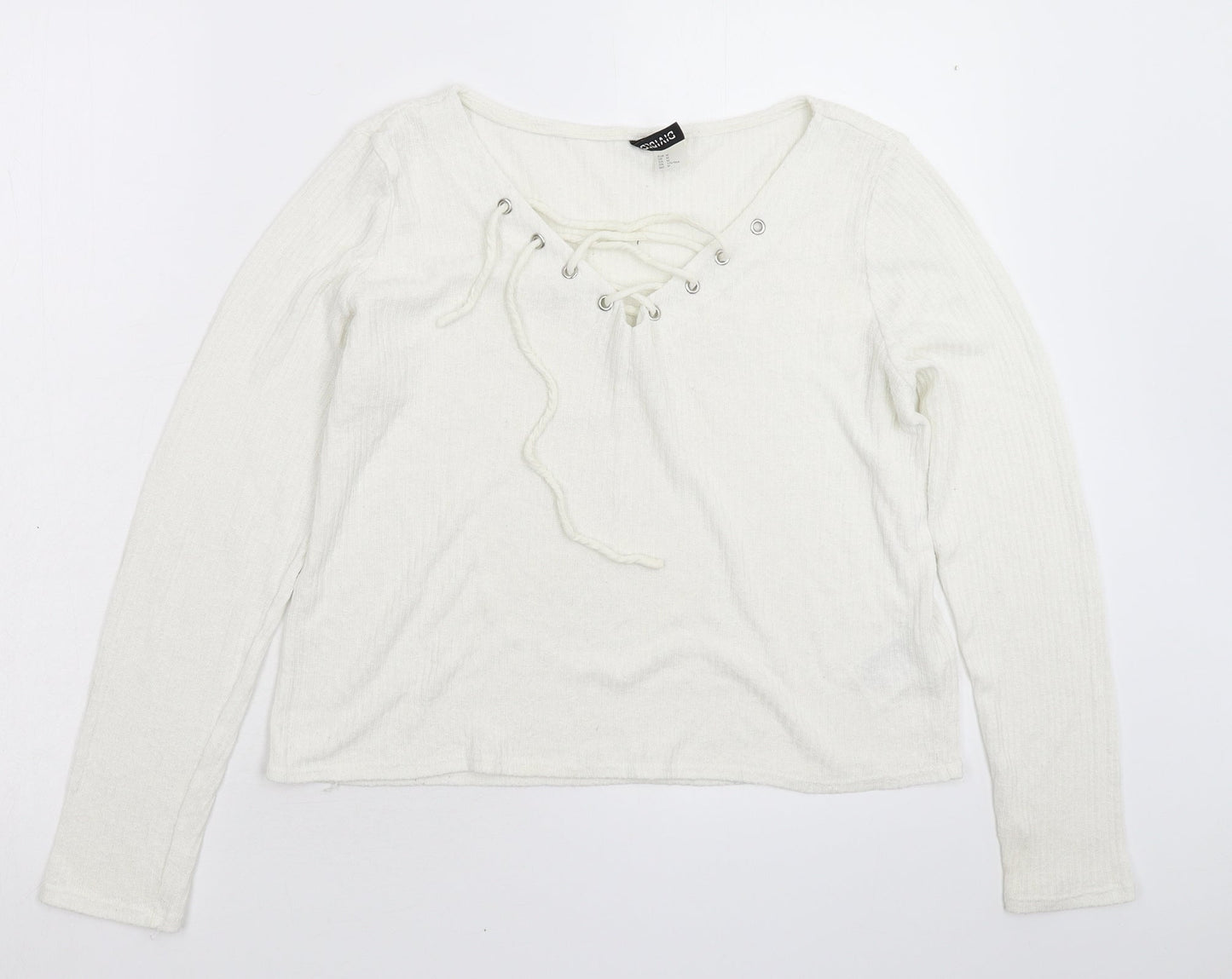 Divided Womens White  Knit Pullover Jumper Size M