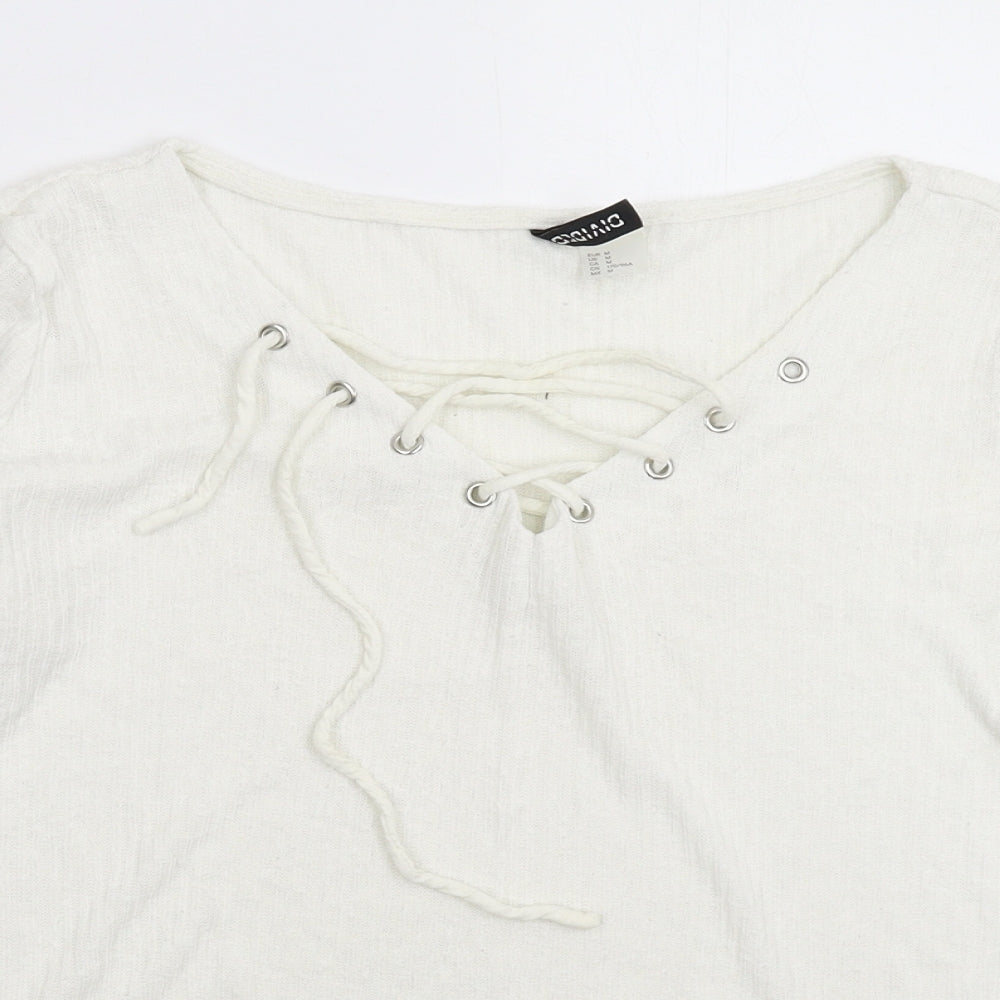 Divided Womens White  Knit Pullover Jumper Size M