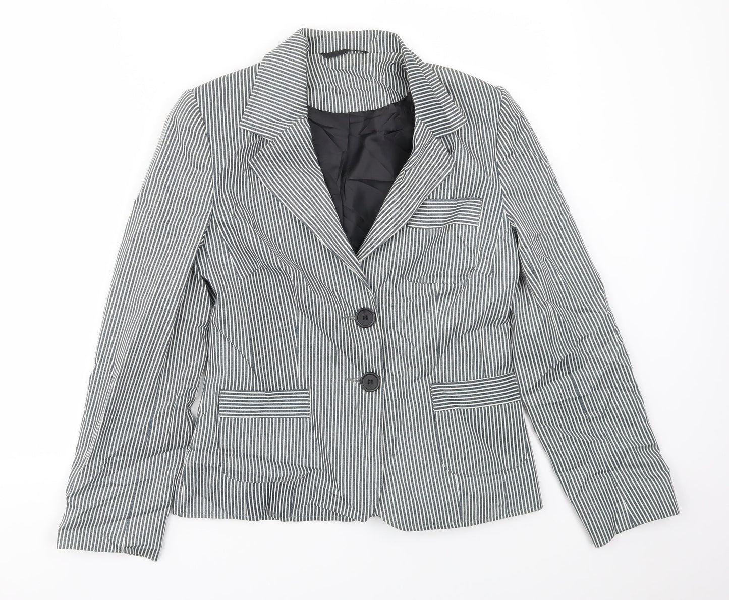 Preworn Womens Blue Striped  Jacket Blazer Size 10