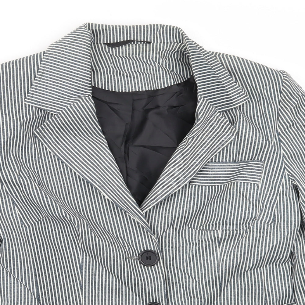 Preworn Womens Blue Striped  Jacket Blazer Size 10
