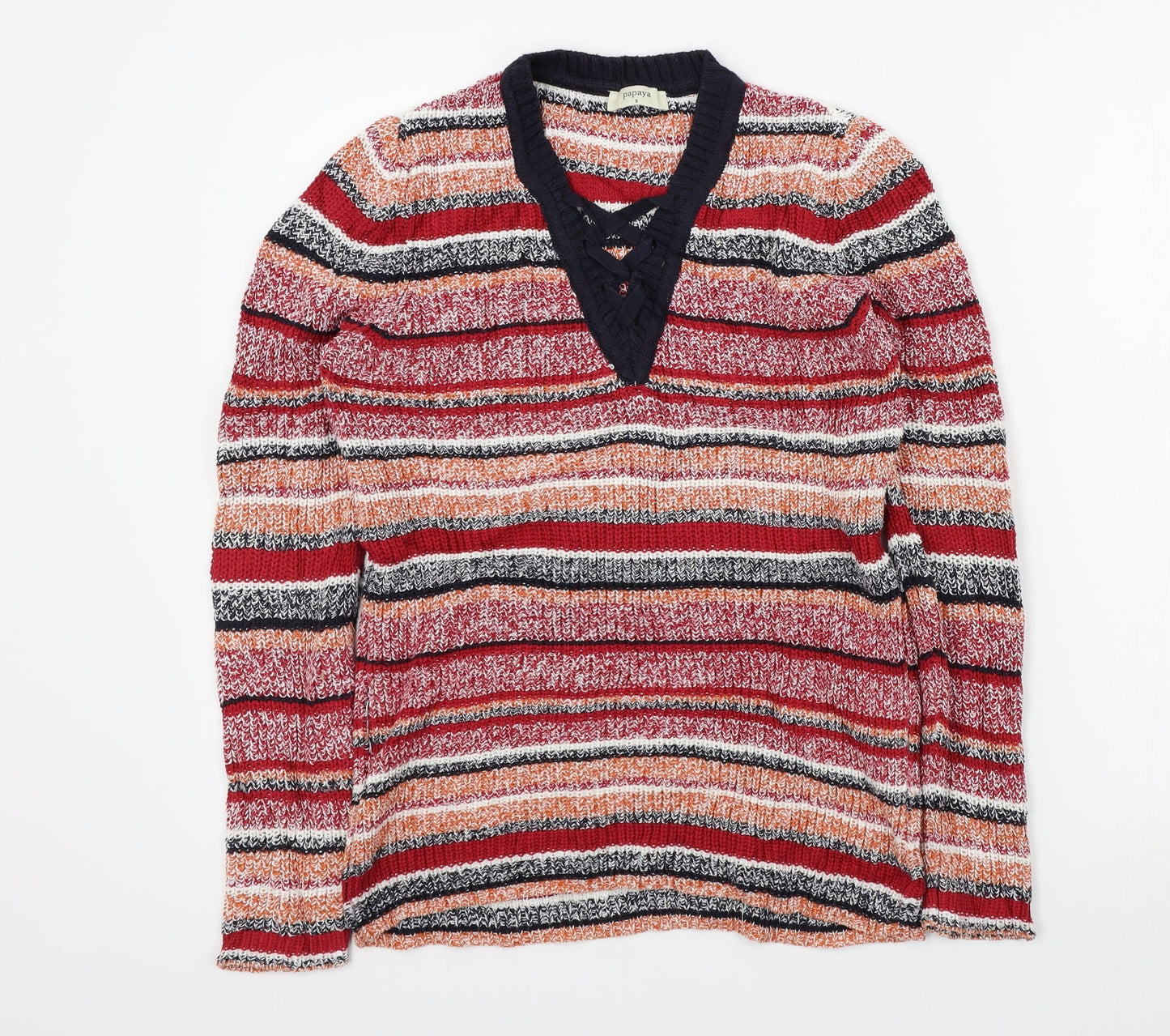 Papaya Womens Red Striped  Pullover Jumper Size S