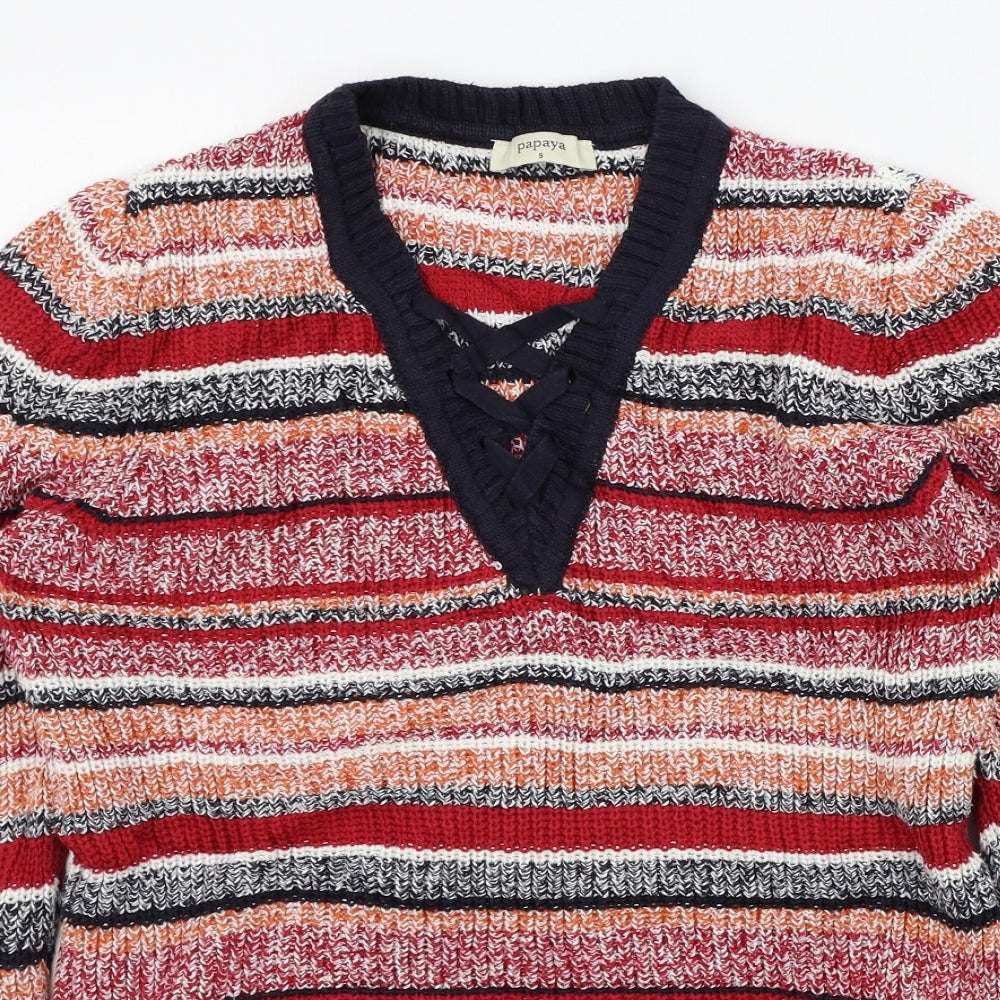 Papaya Womens Red Striped  Pullover Jumper Size S