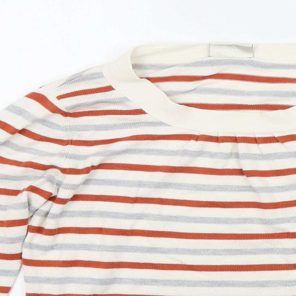 MINUET Womens White Striped  Pullover Jumper Size 14