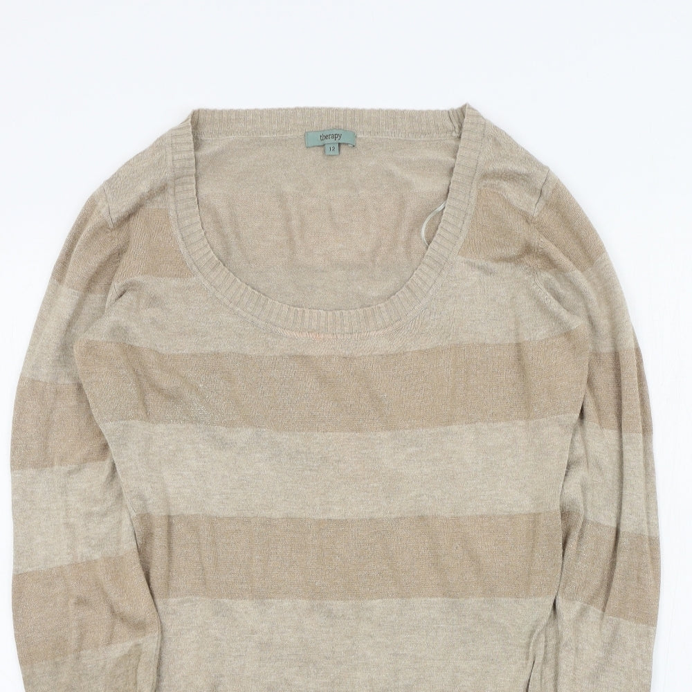 Therapy Womens Brown Striped  Pullover Jumper Size 12